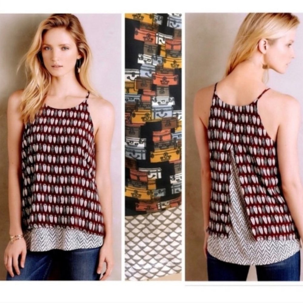 Anthropologie Porridge Suitcase Layered Swing Tank Top Split Back XS